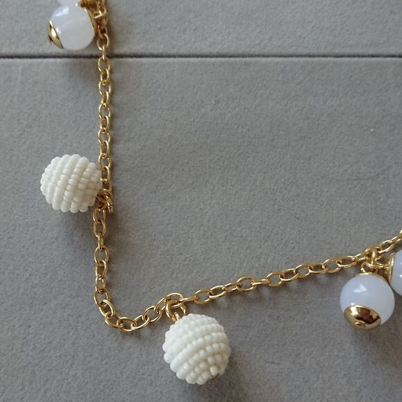 J. Crew Gold Tone White beaded & Orb long Necklace 32" - Picture 5 of 8